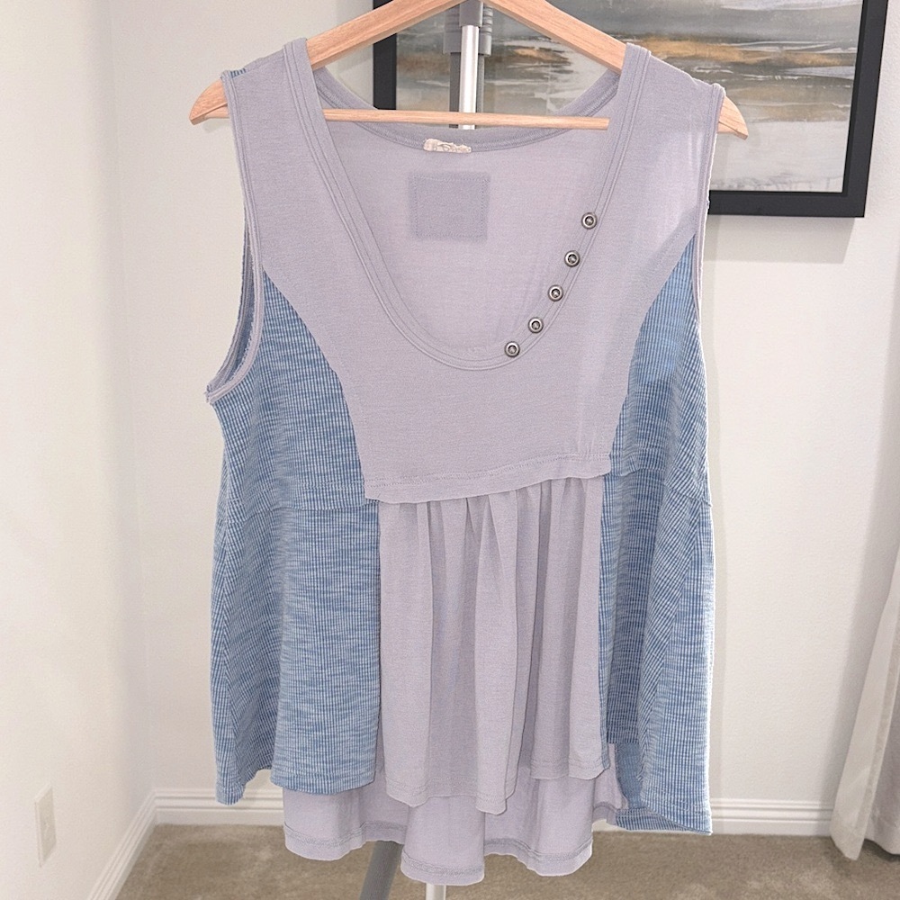 POL Heather Blue Layered Tank Top